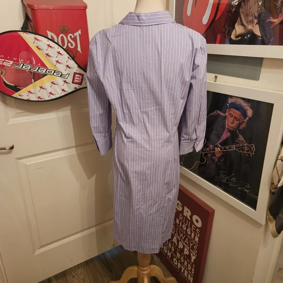 Vince Camuto Lavender & White Striped Twist-Front Midi Shirt Dress - Picture 4 of 6